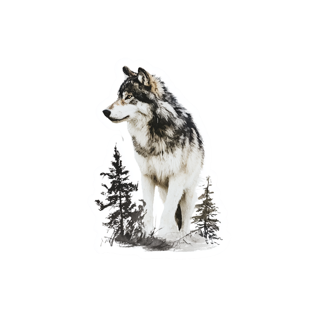 Wolf and Forest Illustration