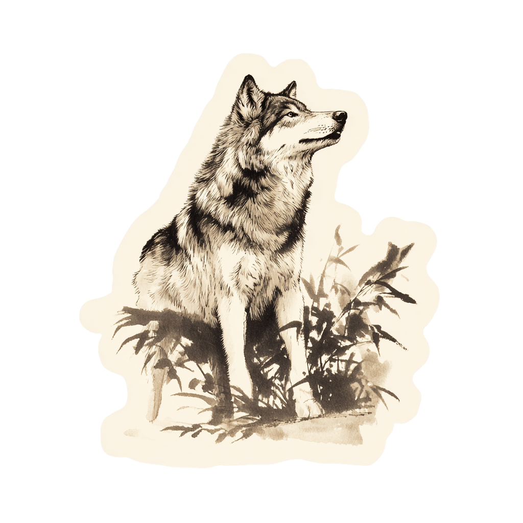 Wolf Among Grasses Illustration