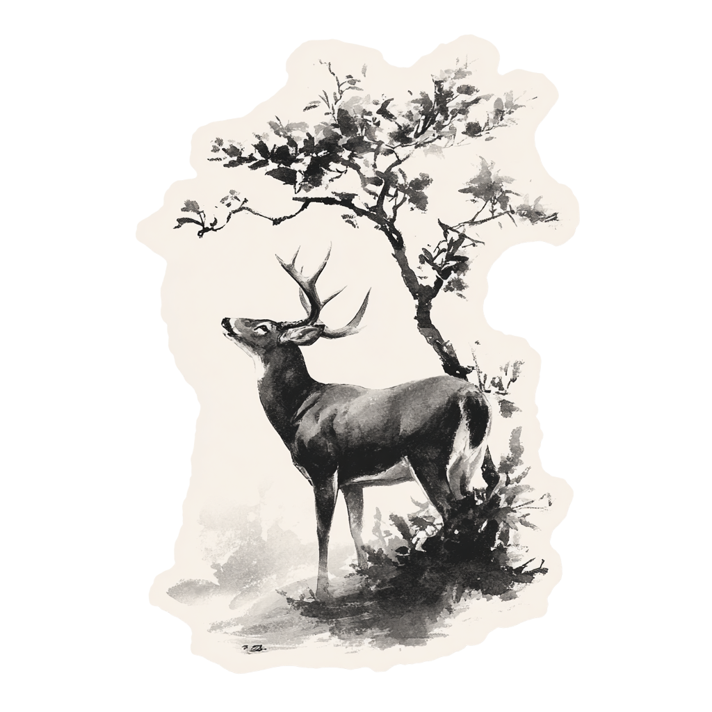 Deer Under Tree Illustration