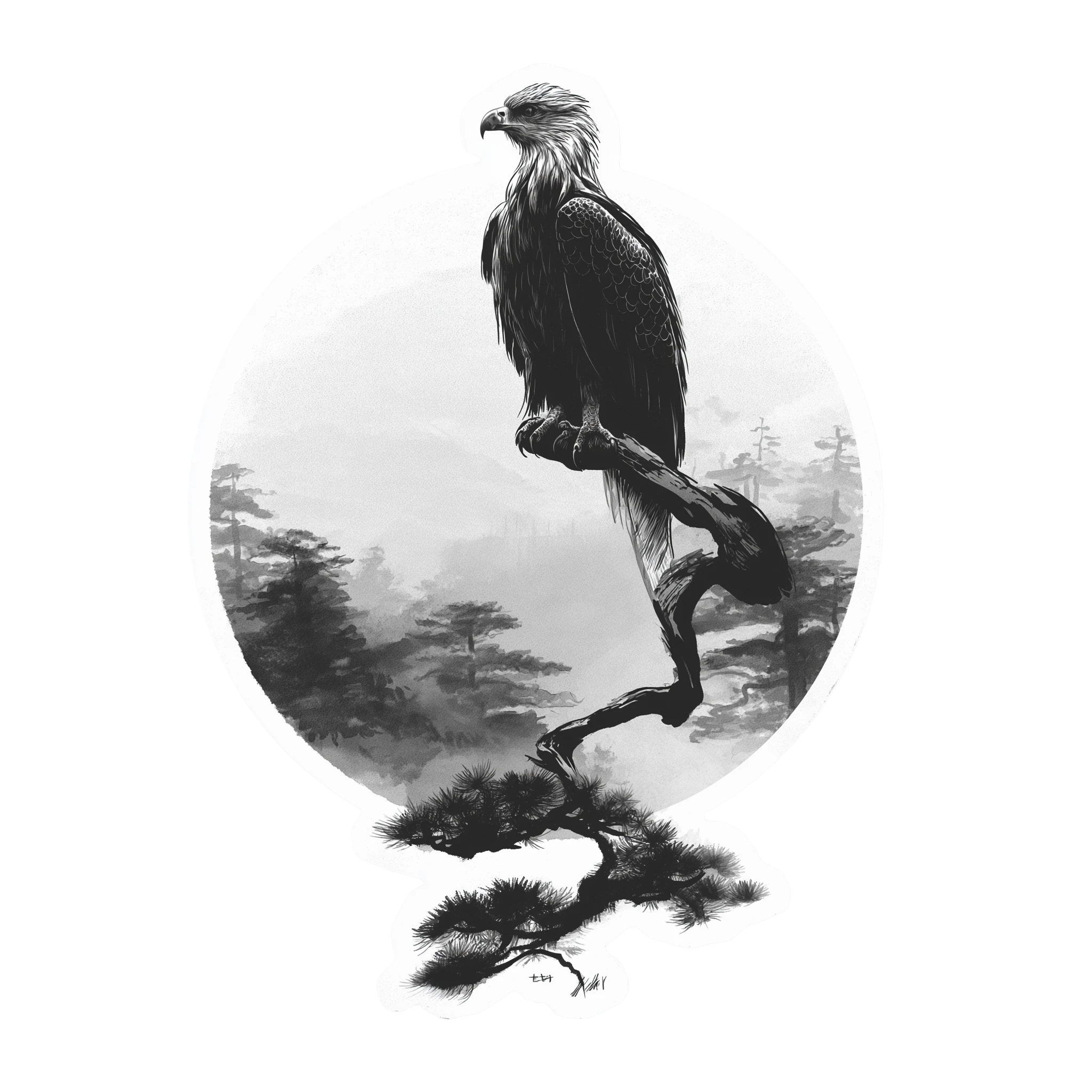 Eagle Perched Circle Art