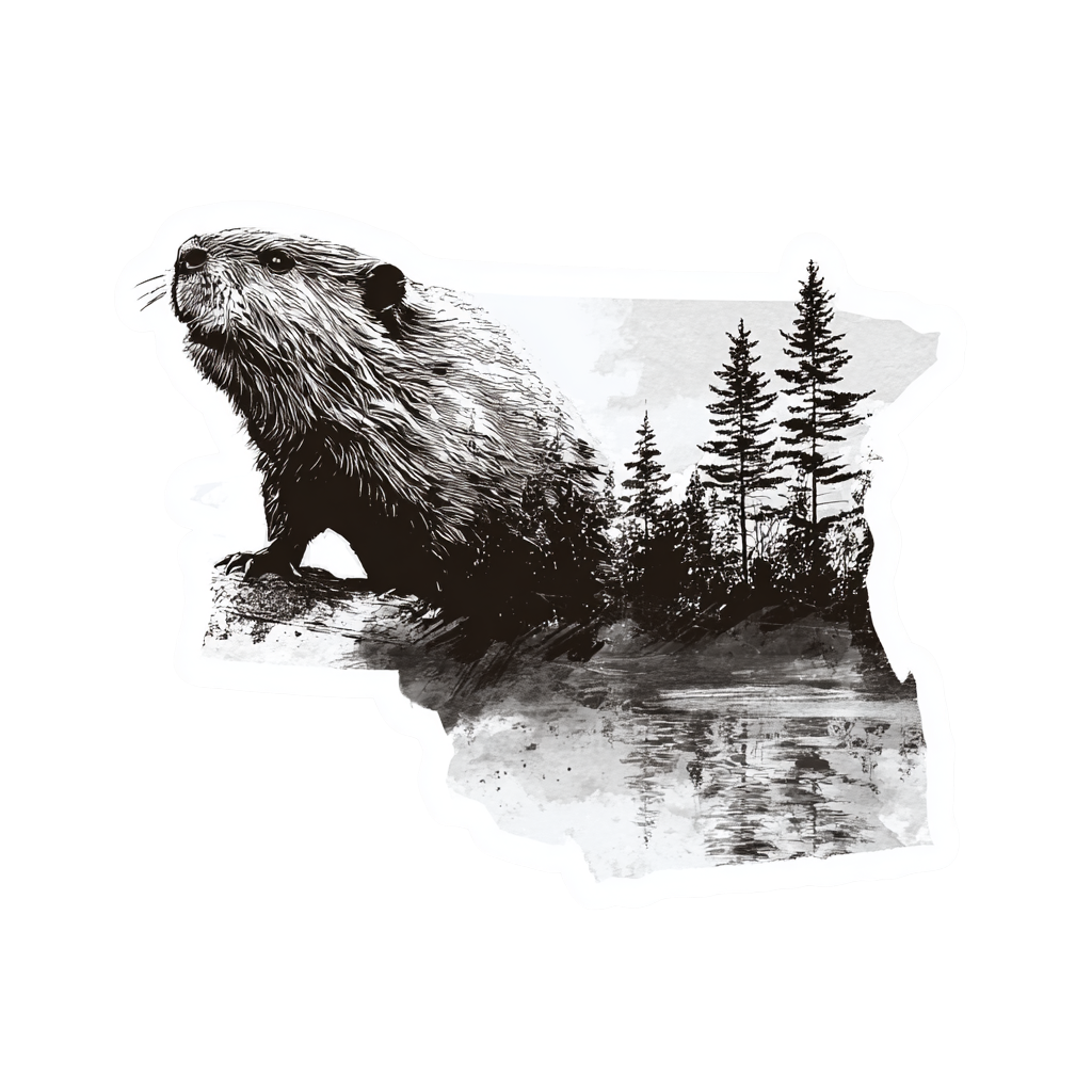 Beaver & Pine Tree Illustration